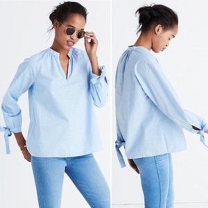 Madewell Striped Tie Sleeve Popover Top Blouse blue Sz M